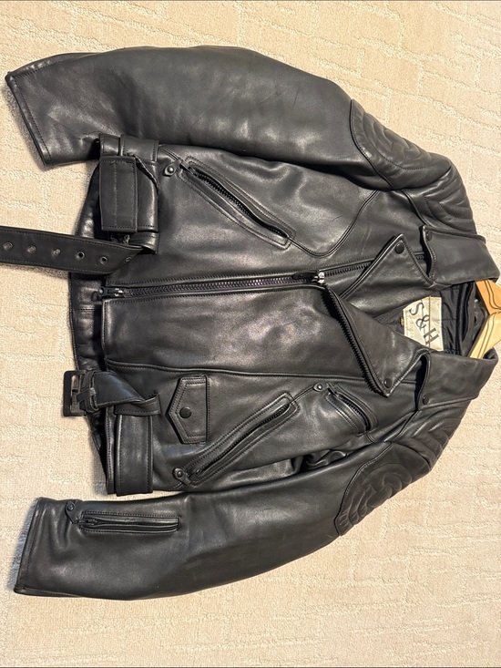 Other - Black Leather Biker Jacket - Classic Men's Motorcycle Coat